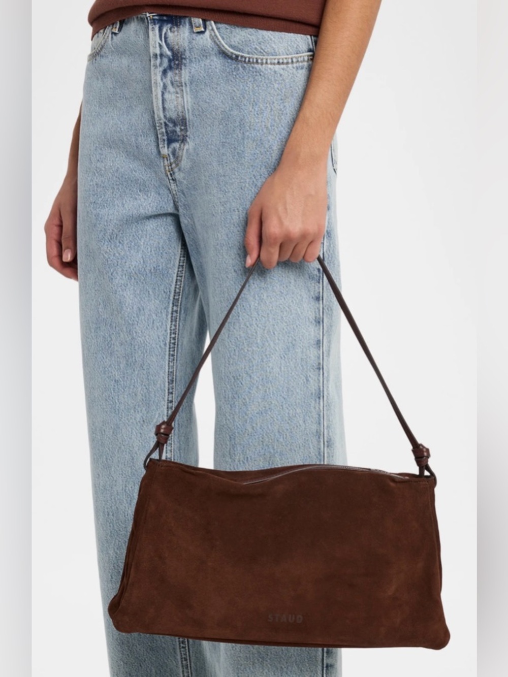STAUD WALLY BROWN MAHAGONY SUEDE SHOULDER HANDBAG $425 - Picture 3 of 14
